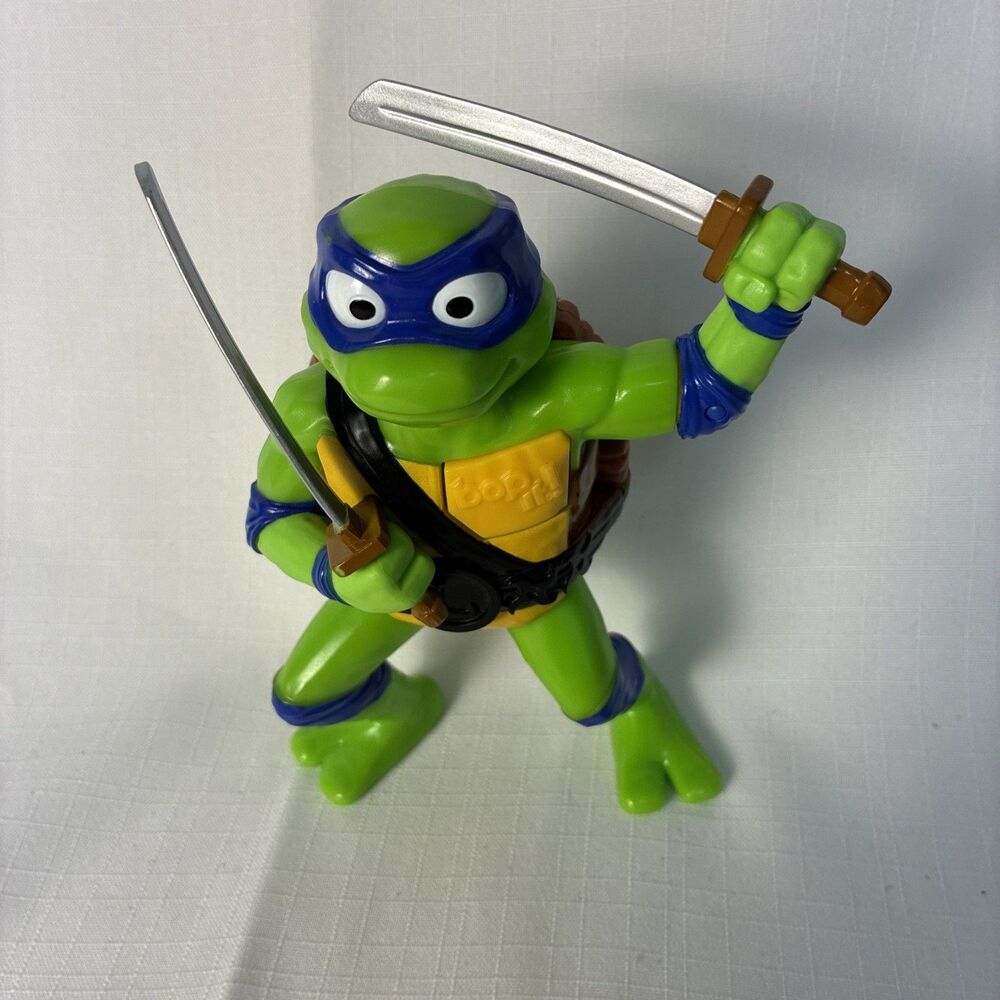 TMNT Leonardo Turtle Action Figure Plastic Green Blue Brown w/ Sword -Talks-